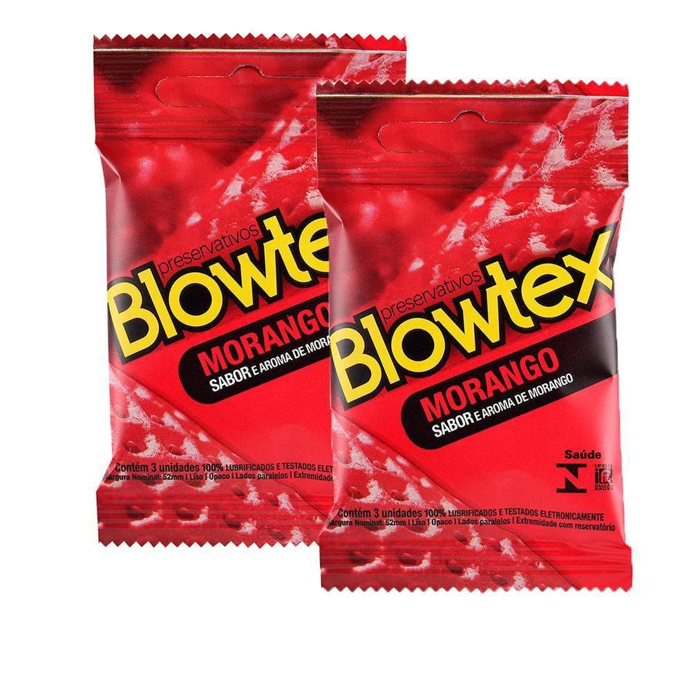 Kit 2 Pacotes Preservativo Blowtex Morango C/ 3 Unidades Cada