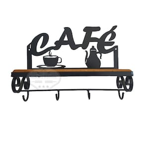 Prateleira Café com 4 Ganchos em Madeira de Demolição e Ferro Sudeste Rústico