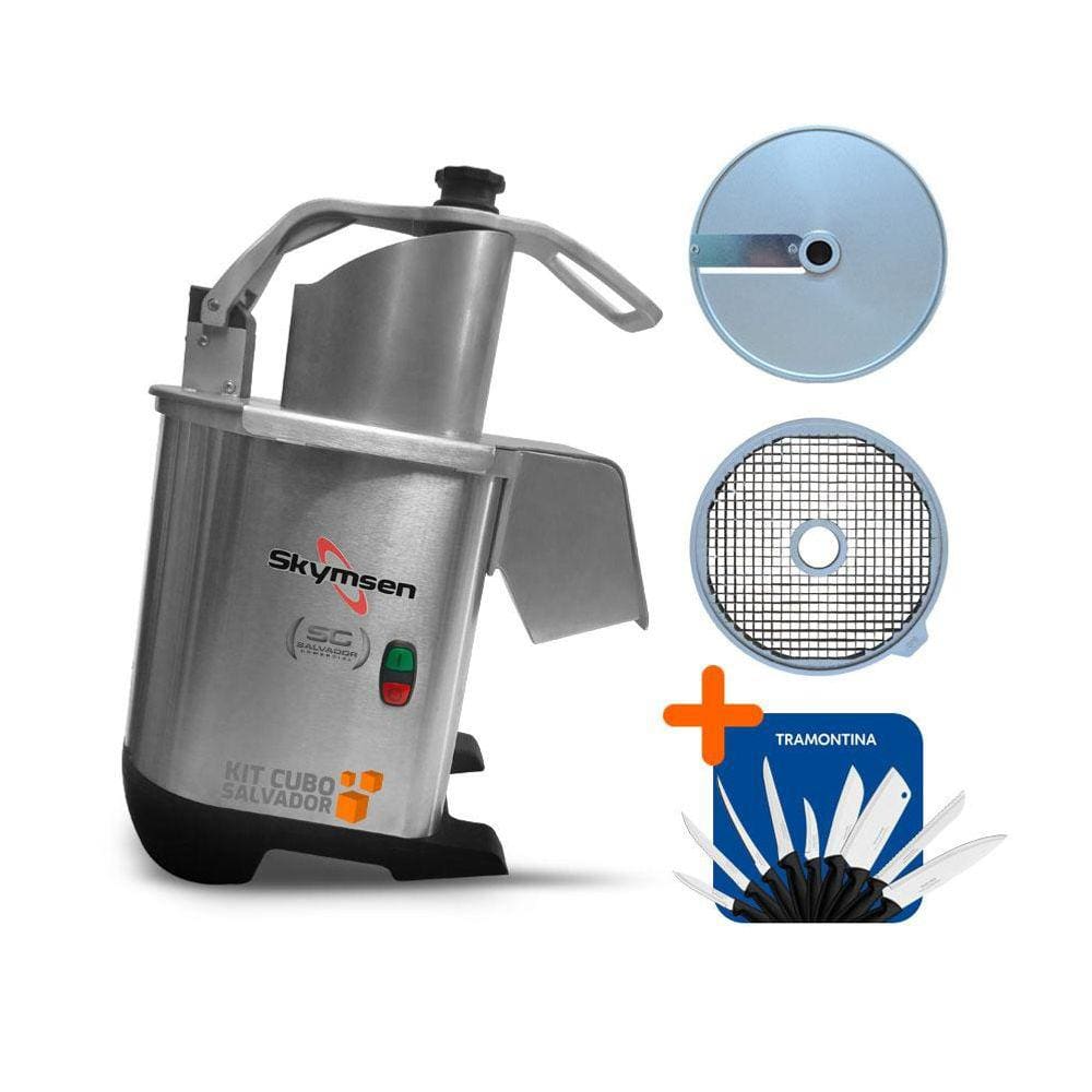 Processador de Alimentos Corte Fatias 8mm e Cubos 8mm PA7 PRO Bivolt Skymsen e Jogo de Facas 9 Peças