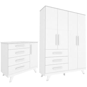 Quarto de Bebê Completo com Guarda Roupa 4 Portas Cômoda 4 Gavetas Retrô Móveis Peroba