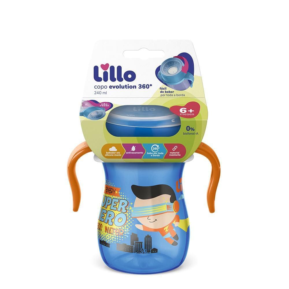 Copo de Treinamento - Lillo - Evolution 360 - Com Alça - Azul e Laranja - 240 ml