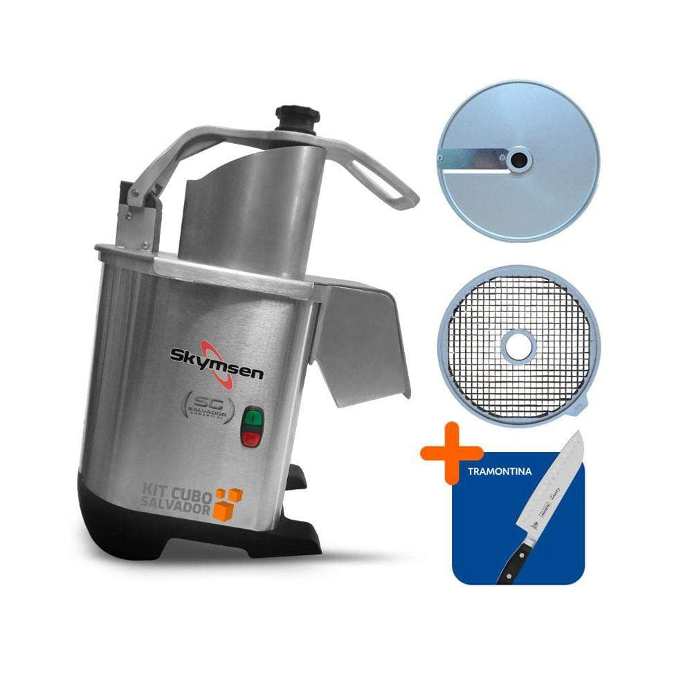 Processador de Alimentos Corte Fatias 8mm e Cubos 8mm PA7 PRO Bivolt Skymsen e Faca Santoku Profissional