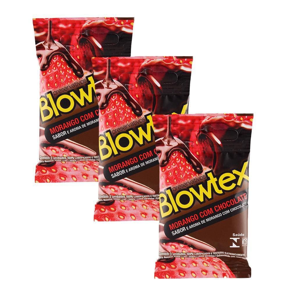 Kit 3 Pacotes Preservativo Blowtex Morango e Chocolate C/ 3 Unidades Cada