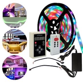 Fita De Led Digital 12V RGB 6803 De 5M Com 328 Efeitos Proteção Silicone IP67 Com Controlador, Controle Remoto E Fonte