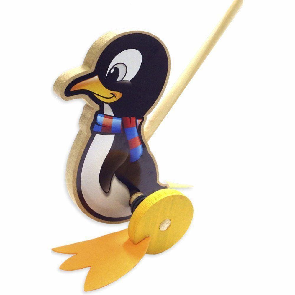 Pinguim Rola De Empurrar - Madeira - Colorido - 1880 - Maninho Artesanatos