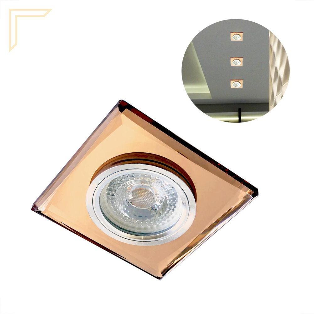 Spot Cristal Embutir Espelhado Rose Quadrado Dicroica Lup64