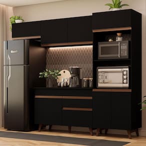 Armário de Cozinha Completa 260cm Preto Reims Madesa 08
