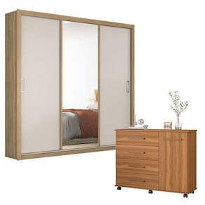 Cômoda Flora e Guarda Roupa Casal Residence Amêndola Off White - Demóbile