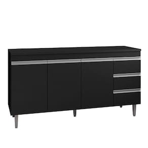 Balcão de Cozinha Andréia com Tampo 160 cm Preto Fosco - AJL