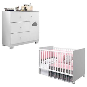 Berço Americano Tico e Cômoda Infantil Ane Branco Brilho - Phoenix Baby