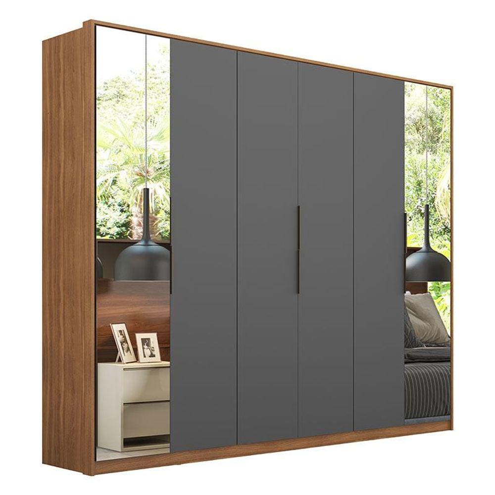 Guarda Roupa Casal Atrice 6 Portas 2 Portas em Espelho Amendola Grafito - Demartêz