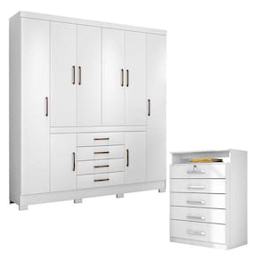 Cômoda Triunfo e Guarda Roupa Casal New Realce Branco - Demóbile