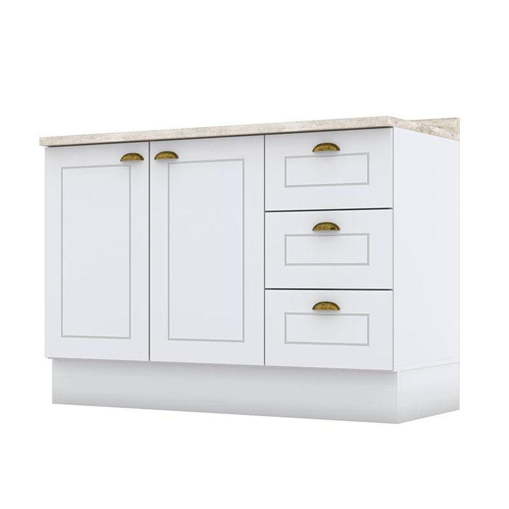 Balcão de Cozinha 120 cm Americana Branco com Tampo Calcare - Henn