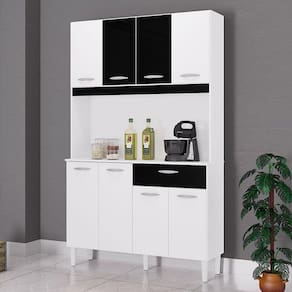 Cozinha Ambiente Kit Cassia 8 Portas Branco Preto - Poquema