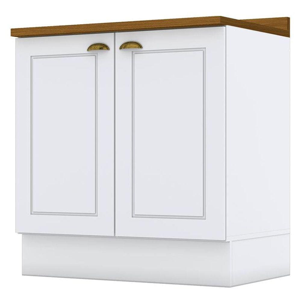 Balcão 2 Portas 80 cm Americana Branco com Tampo Nature - Henn
