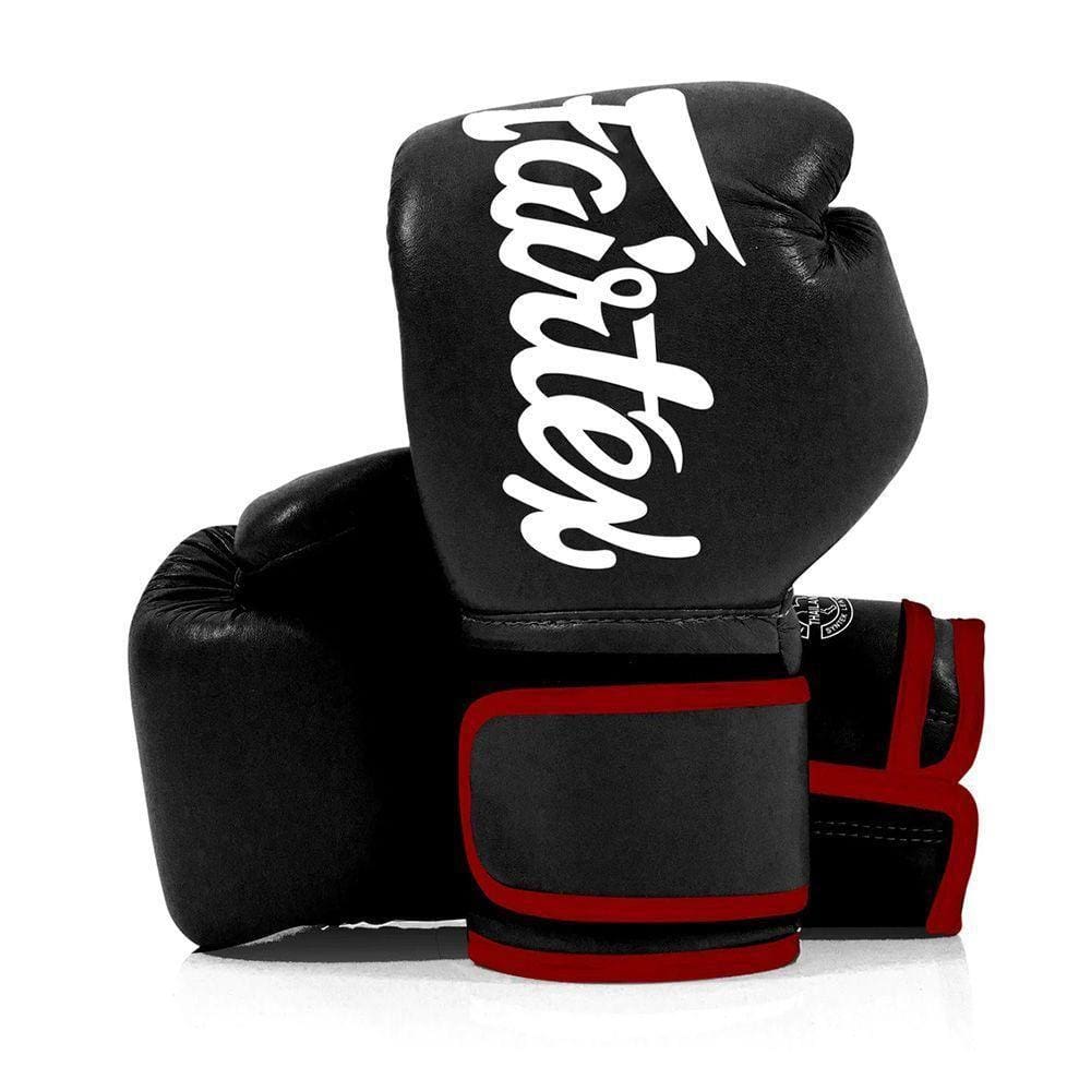 Luva Muay Thai Boxe Fairtex Alongado Black Red 10 Oz