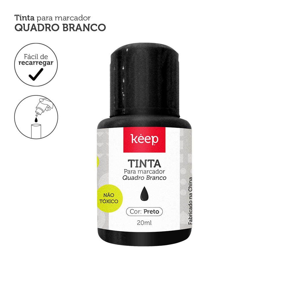 Tinta Reabastecedora Para Marcador de Quadro Branco 20ml Preto Caixa c/12 Unidades Keep - MR041
