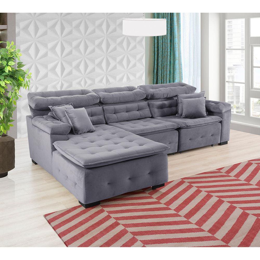 Sofá Orlando 2.80x1.50m com Chaise, Retrátil e Reclinável