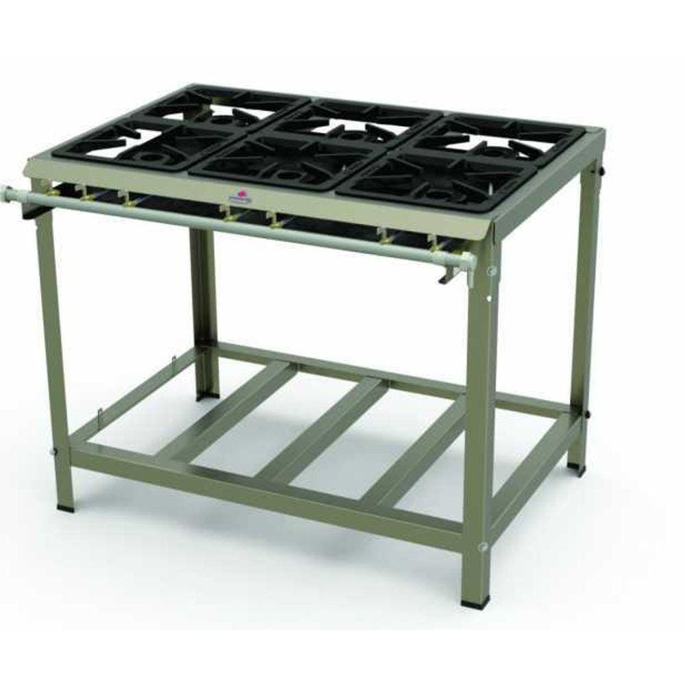 Fogão 6 Queimadores ( 3 simples e 3 duplos) c/ Registro p/ Forno PMINOX-603F - Progás.