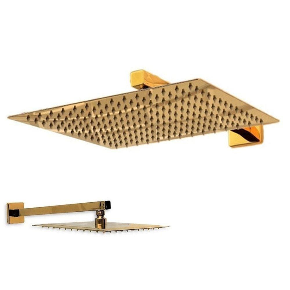 Ducha Chuveiro Slim Dourado Quadrado 20x20 Suporte Parede