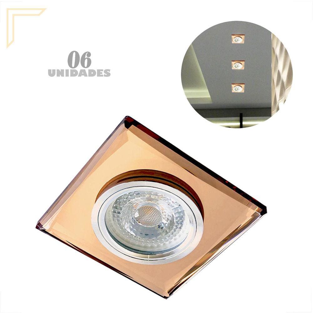 6 Spot Cristal Embutir Rose Espelhado Quadrado Mr16 Lup64