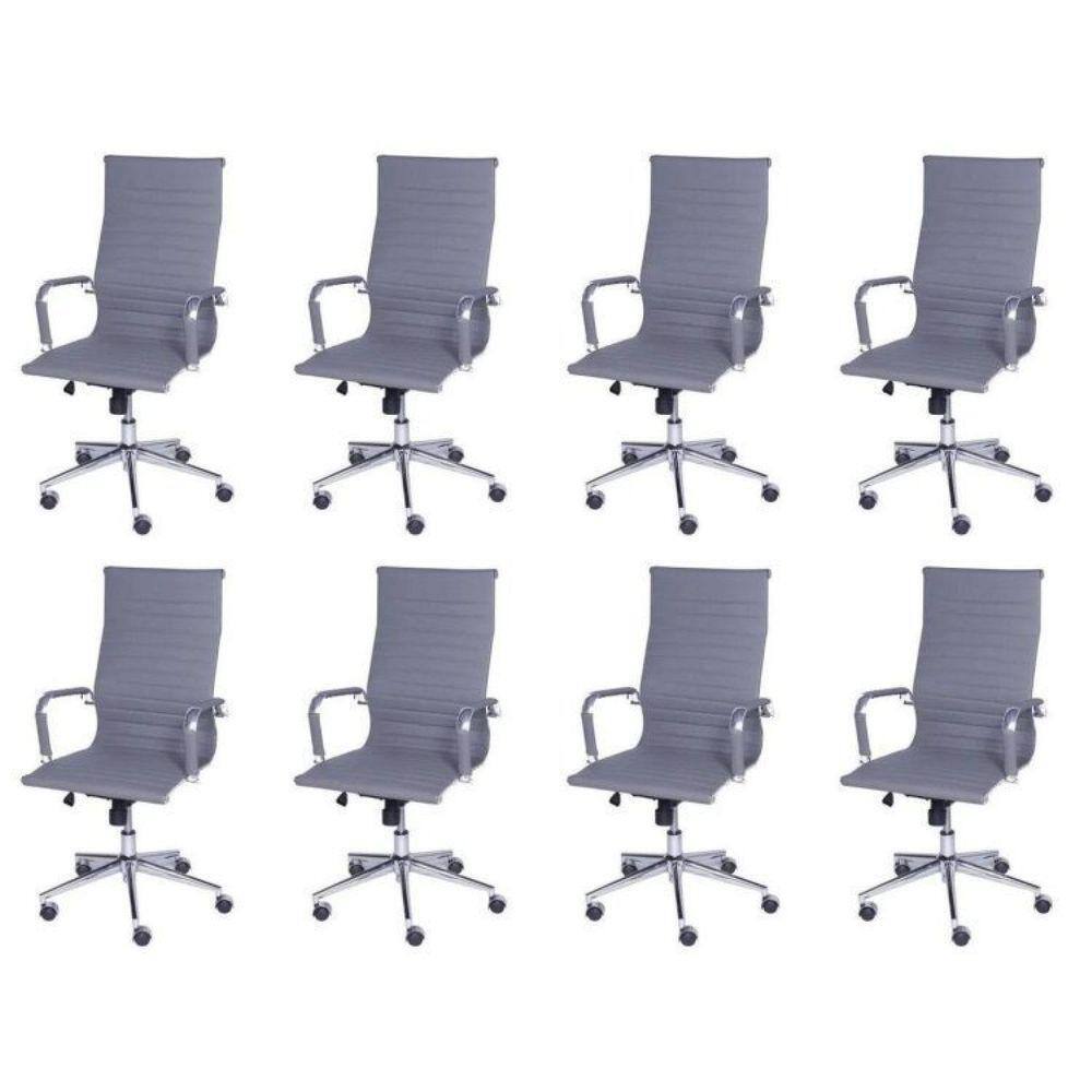 Conjunto 8 Cadeiras para Escritório Presidente com Rodízios Esteirinha Alta OR Design Cinza