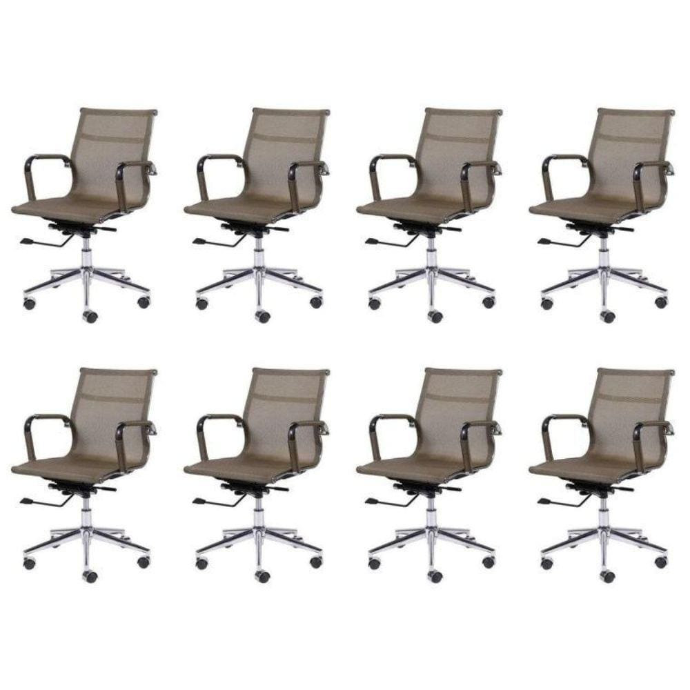Conjunto 8 Cadeiras para Escritório Diretor com Rodízios Tela Mesh OR Design Cobre