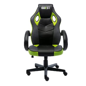 Cadeira Giratória em Couro Quest Fratini Móveis Preto/Verde