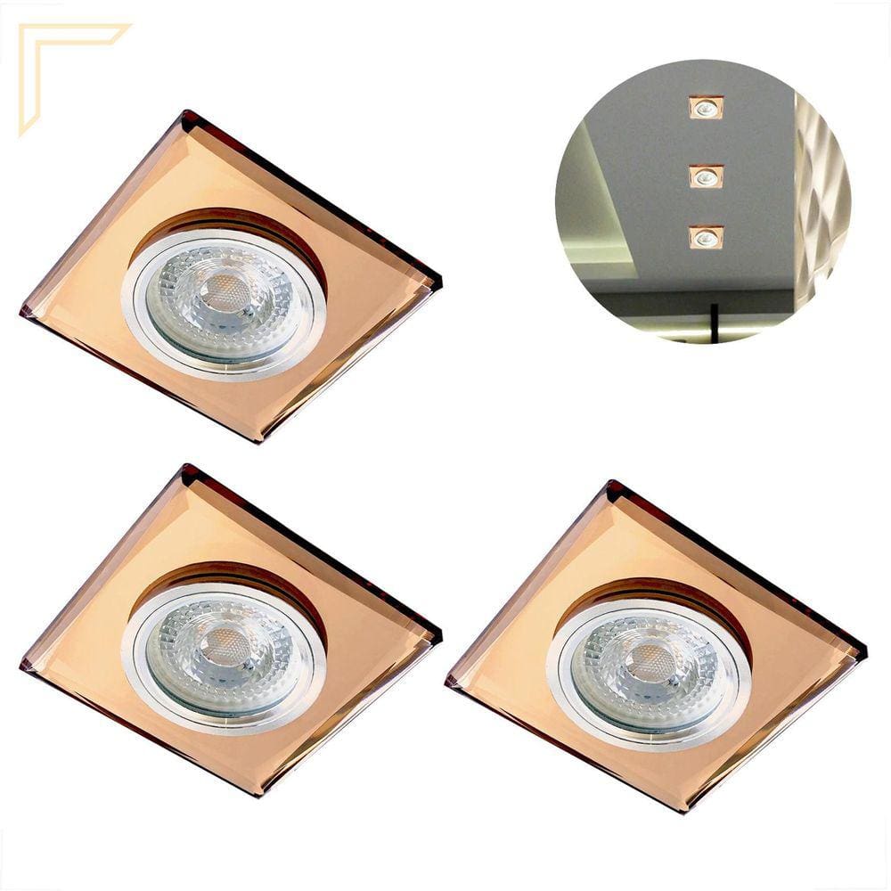 3 Spot Cristal De Embutir Espelhado Rose Quadrado Mr16 Lup64