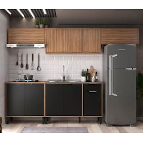 Cozinha Modulada 5 Peças 10 Portas e 1 Gaveta Thalita Moveis Sul Nogal Manchester/Preto