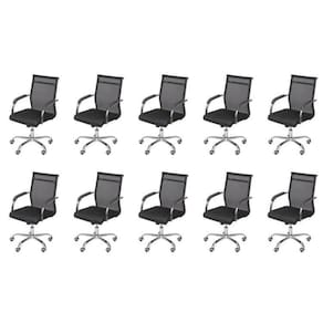 Conjunto 10 Cadeiras para Escritório Encosto Tela Roma OR Design Preto/Cromado