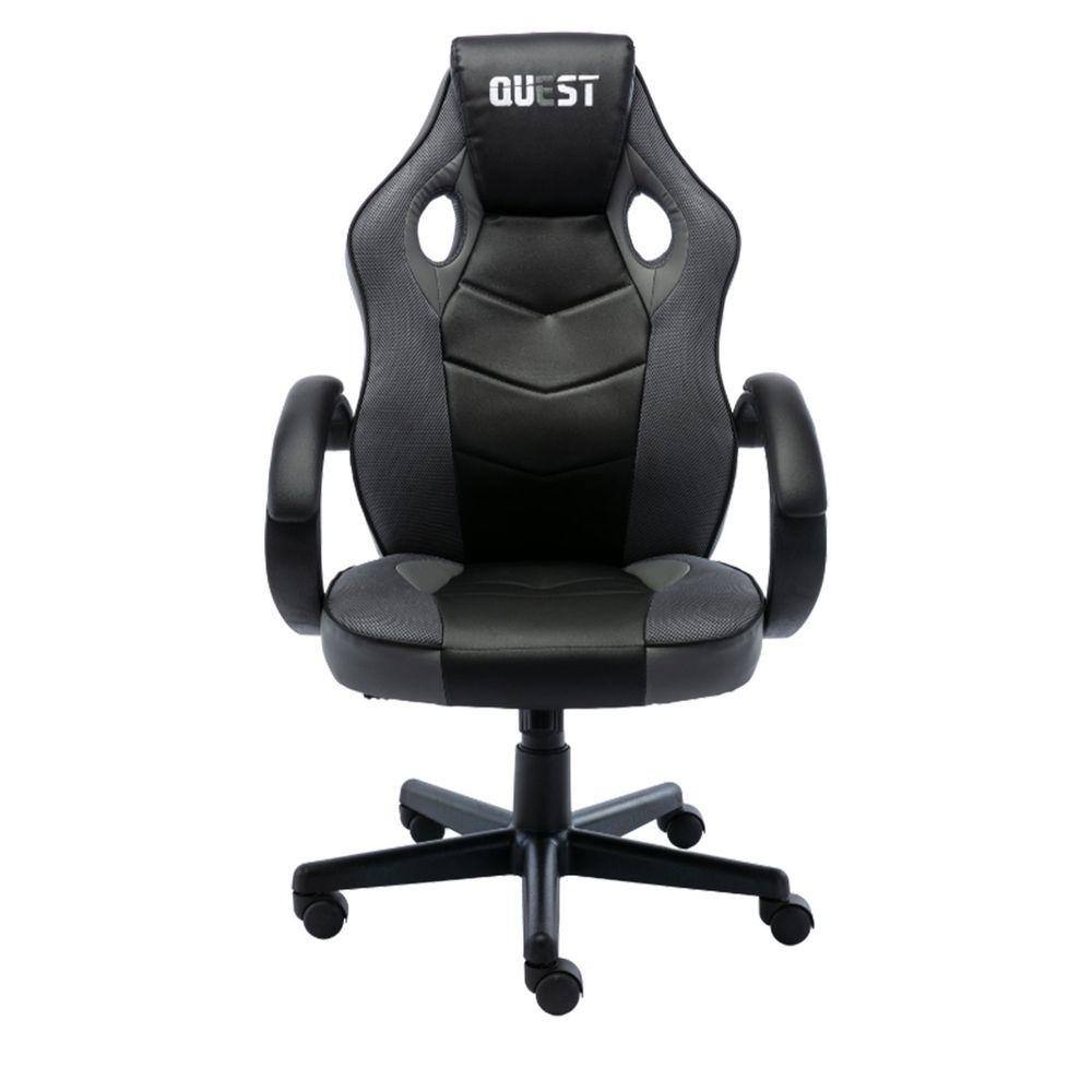 Cadeira Giratória em Couro Quest Fratini Móveis Preto/Cinza