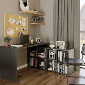 Mesa Escrivaninha Barcelona em L com 8 Nichos DRD Móveis Preto Perfect Touch