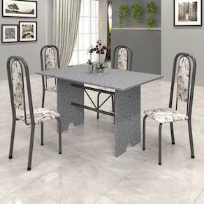 Conjunto de Mesa 120x75cm Tampo Granito com 4 Cadeiras Lavínea Soma Móveis Martelado Prata/Ocre/Arabesco