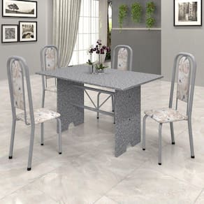 Conjunto de Mesa 120x75cm Tampo Granito com 4 Cadeiras Lavínea Soma Móveis Martelado Pérola/Ocre/Botanic Bege