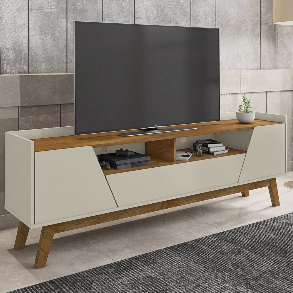 Rack Para TV Até 70 Polegadas 2 Portas 1 Gaveta 2 Nichos Decor Móveis Bechara Off-White/Marromlle