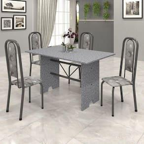 Conjunto de Mesa 120x75cm Tampo Granito com 4 Cadeiras Lavínea Soma Móveis Martelado Prata/Ocre/Paraopeba