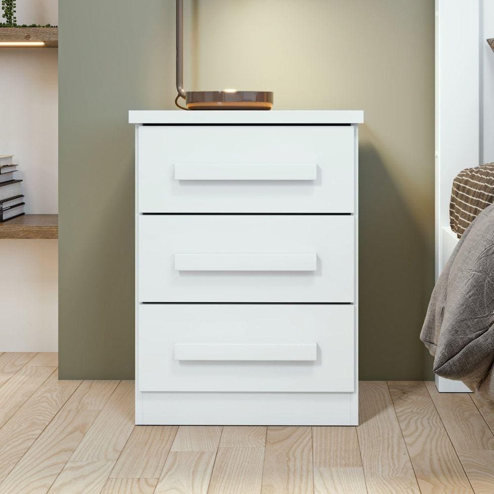 Mesa de Cabeceira 3 Gavetas Baião Plus Móveis Lopas Branco