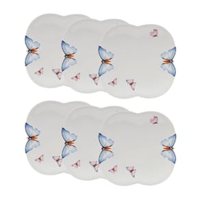 Cj 6 Pratos Rasos de Porcelana Branca Borboletas 24cm Wolff