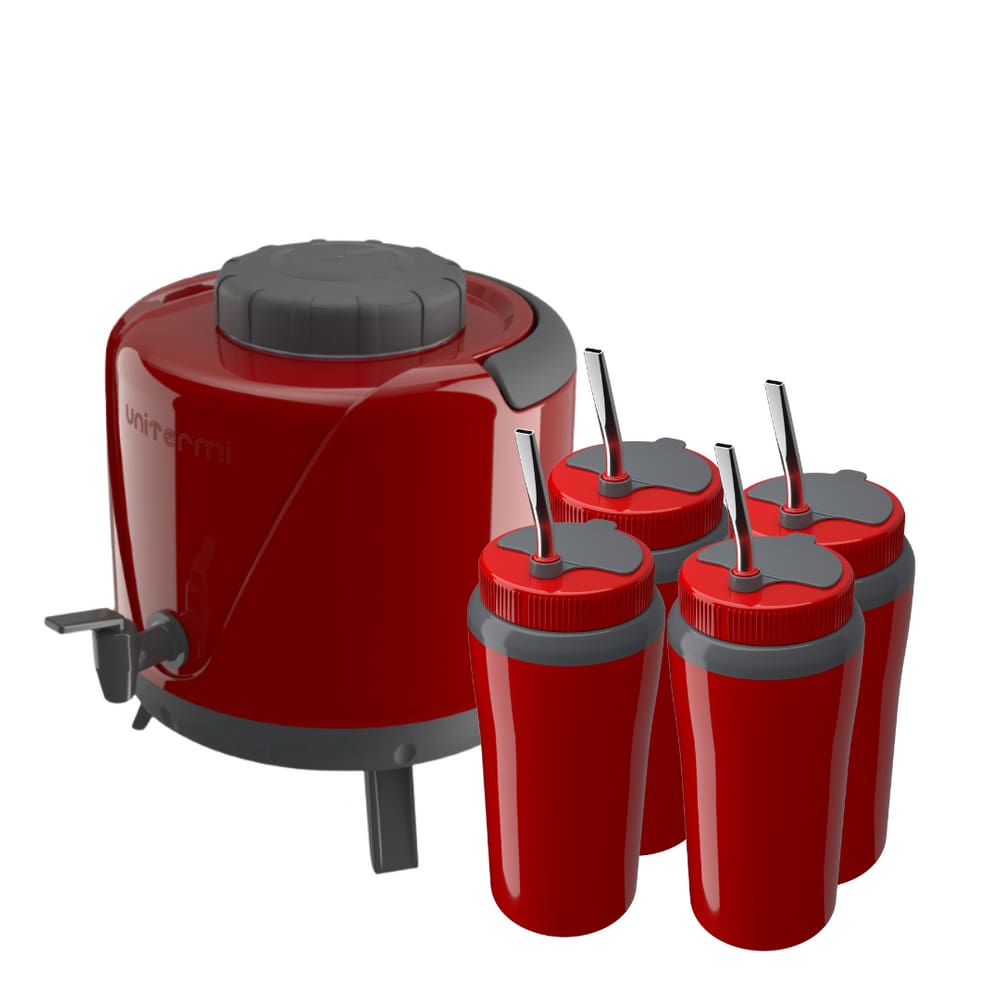 Kit Tererê Garrafa Térmica 5L + Copo Térmico Vermelho 650ml