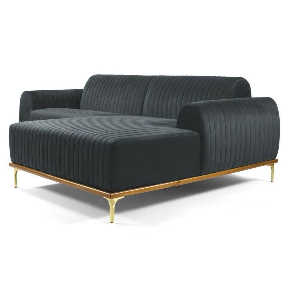 Sofá 245cm 4 Lugares Com Chaise B-317 Veludo Cinza
