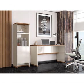 Conjunto Escritório Mesa E Armário Office Berlin Vianossa Offwhite Naturale