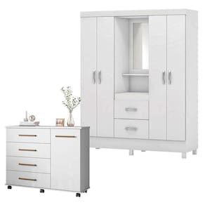 Cômoda Flora e Guarda Roupa Casal Lord Branco Flex - Demóbile