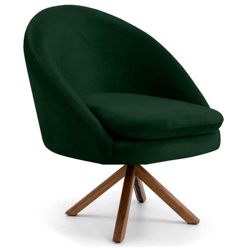 Poltrona Base Madeira Rafa B-303 Veludo Verde Musgo