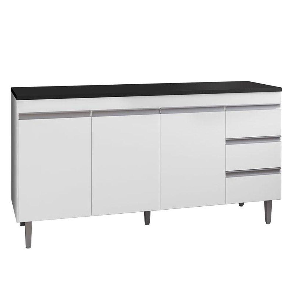 Balcão de Cozinha Andréia Branco com Tampo 150 cm Preto Fosco - AJL