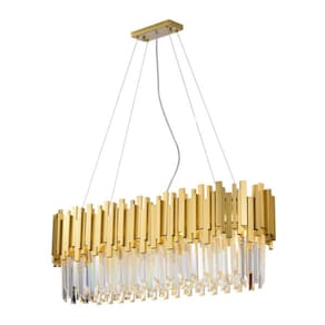 Lustre Fancy Retangular 90Cm - Dourado E Cristais K9 Transp