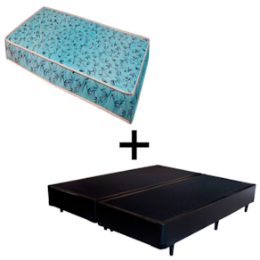 Cama Box Casal 138 Bipartido Tecido Sintético Preto Com Colchão Natal Bello Box - 100% Espuma - D23 Azul 54x138x188
