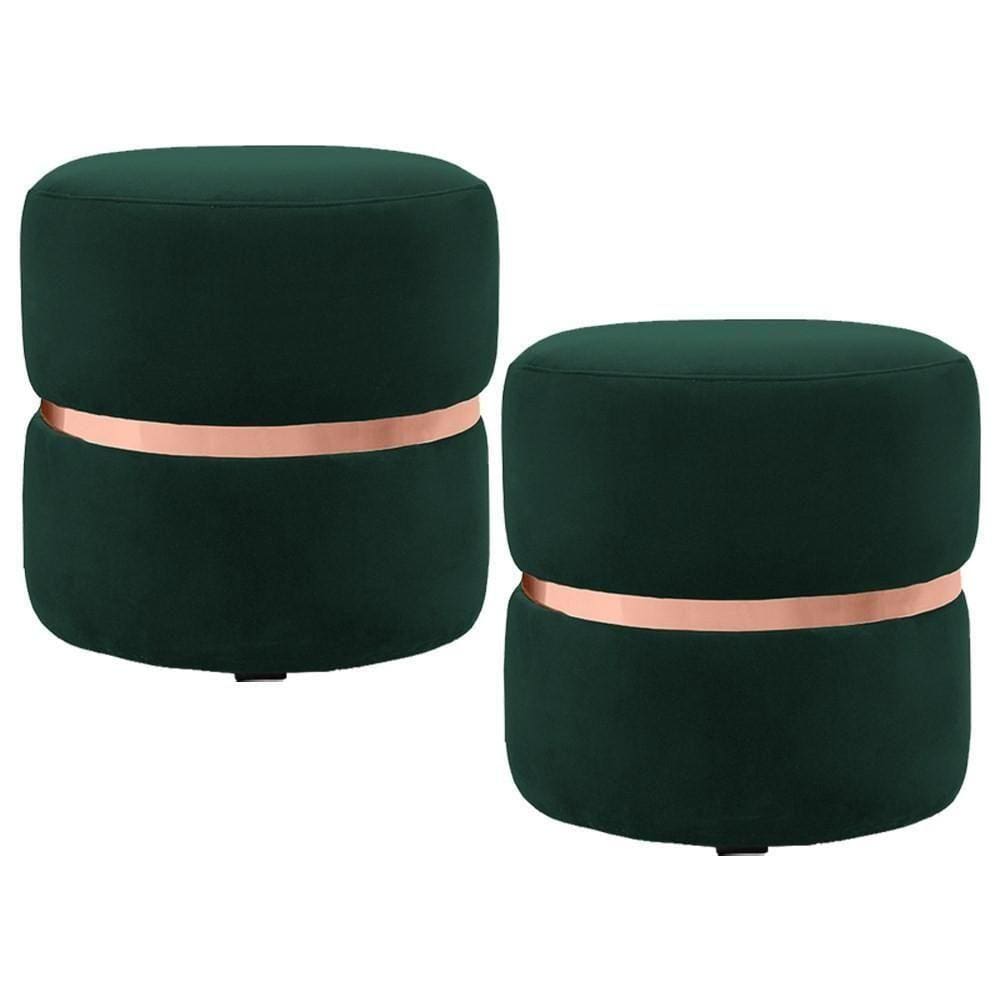 2 Puffs Com Cinto Rosê Round B-303 Veludo Verde Domi
