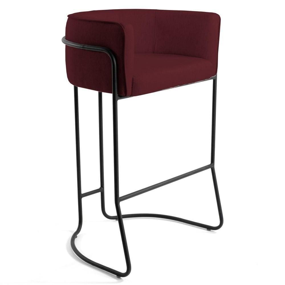 Banqueta Base Aço Preto Betina B-278 Veludo Marsala
