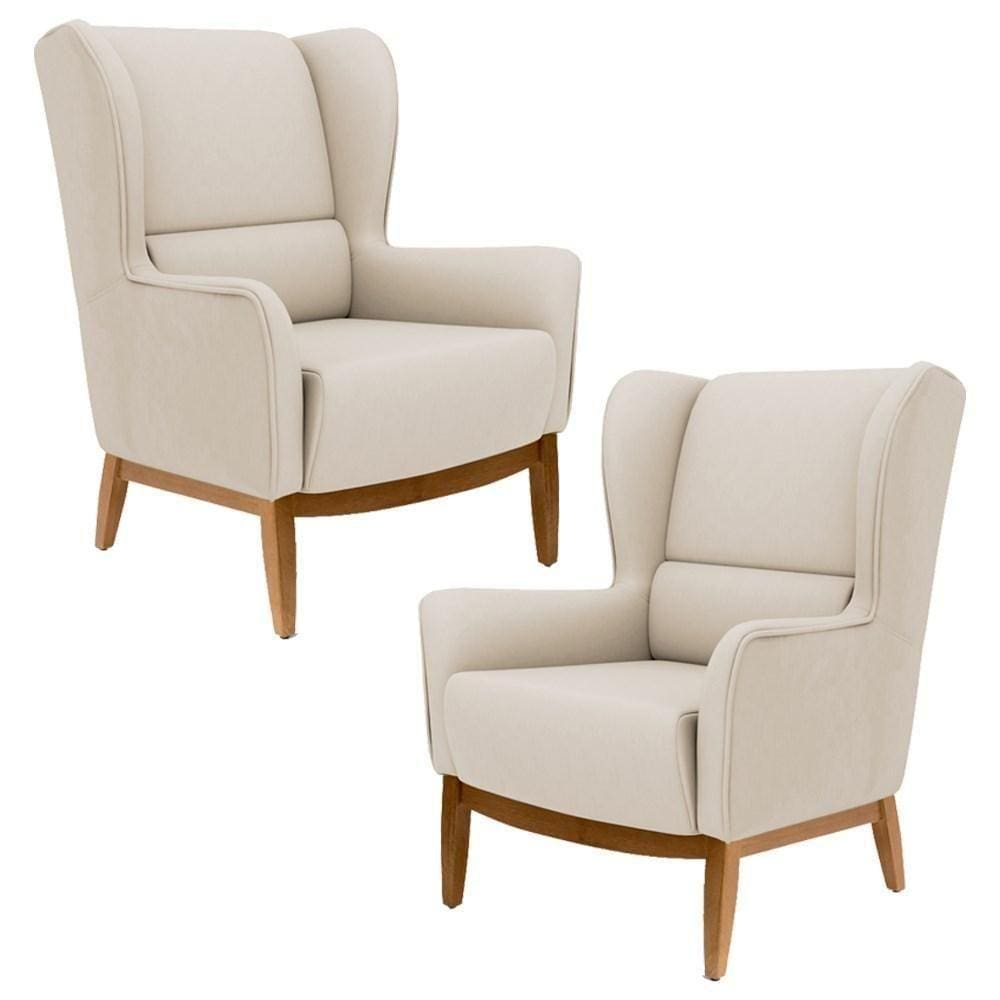 2 Poltronas Base Manu Madeira B-309 Veludo Bege Domi